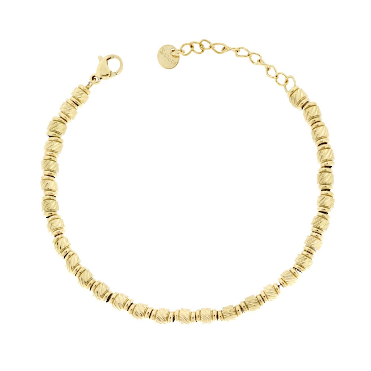 Bracciale Catena con Cilindretti Diamantati mm 4 in ACCIAIO colore Oro