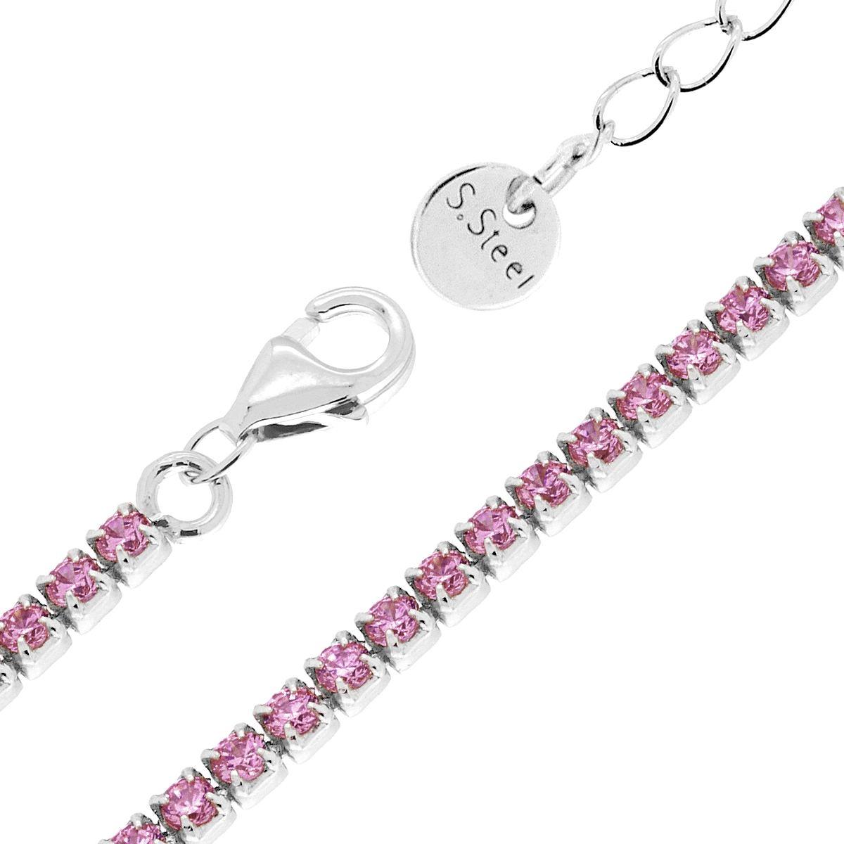 Bracciale Tennis Griffe cm 17+5 con Crystal mm 2 Ametista in ACCIAIO