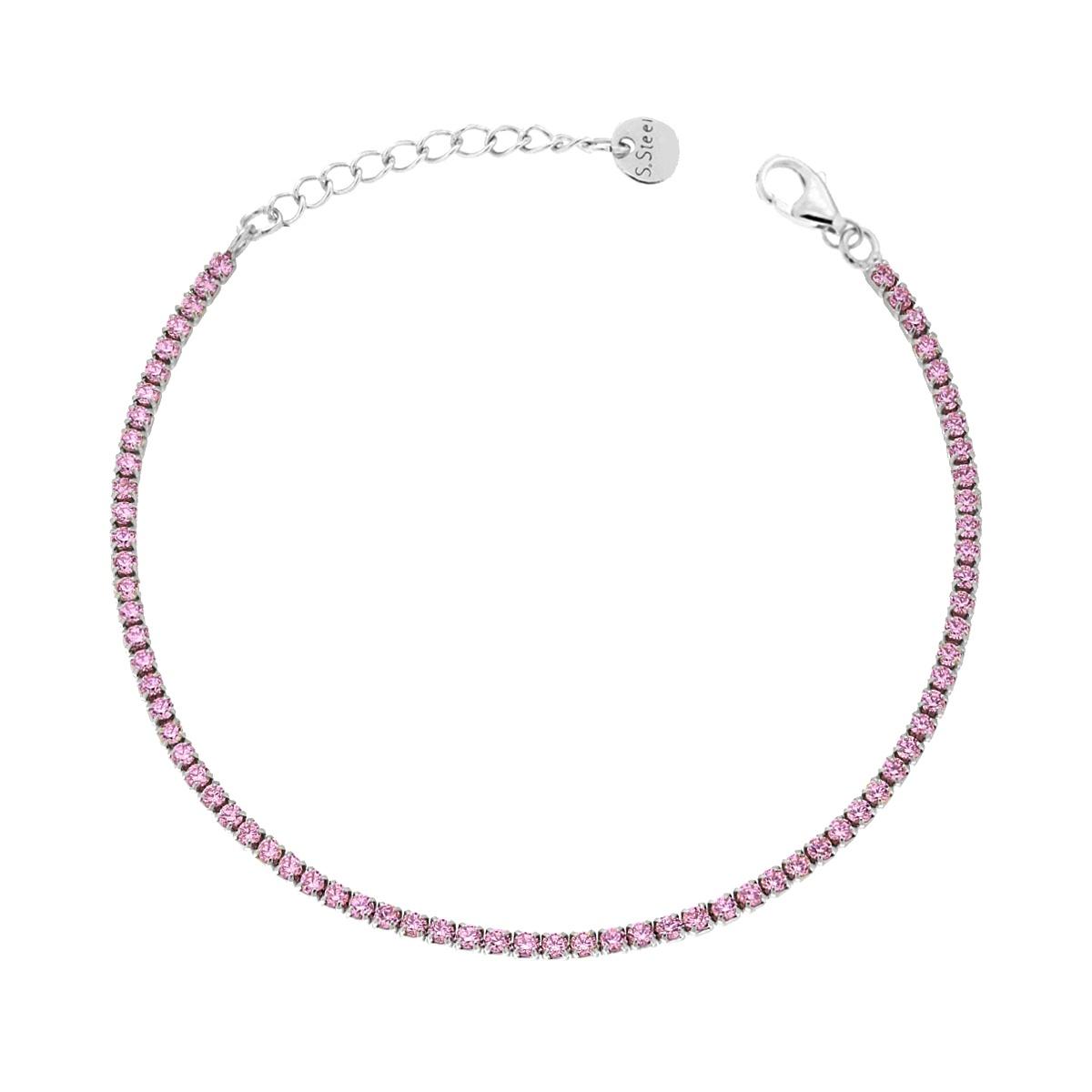 Bracciale Tennis Griffe cm 17+5 con Crystal mm 2 Ametista in ACCIAIO