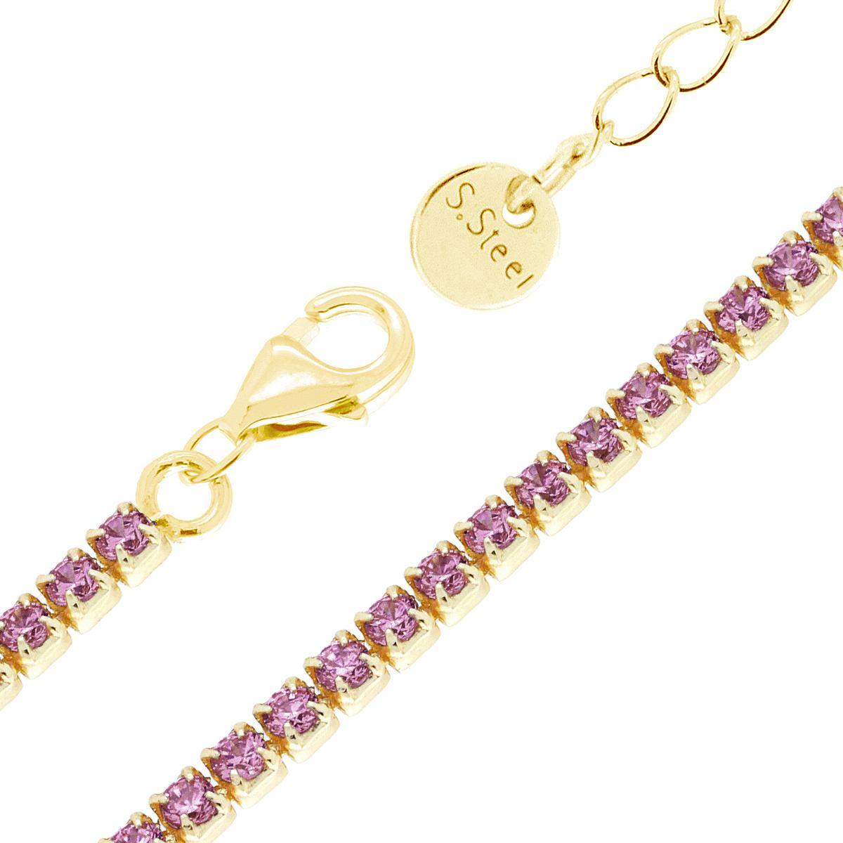 Bracciale Tennis Griffe cm 17+5 con Crystal mm 2 Ametista in ACCIAIO colore Oro