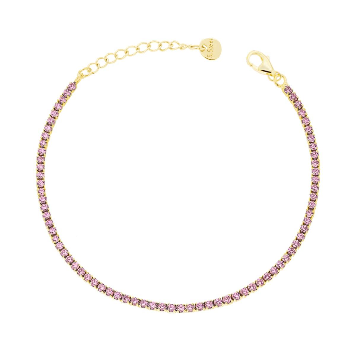 Bracciale Tennis Griffe cm 17+5 con Crystal mm 2 Ametista in ACCIAIO colore Oro
