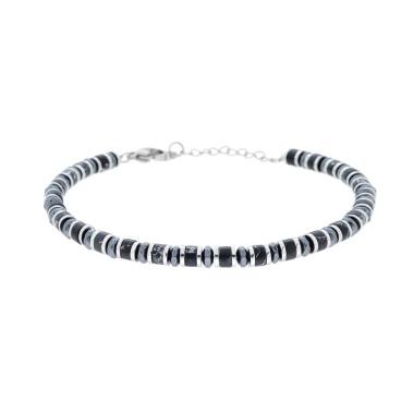 Bracciale Catena con Anelli e Cilindretti Pietre Nero Onice in ACCIAIO