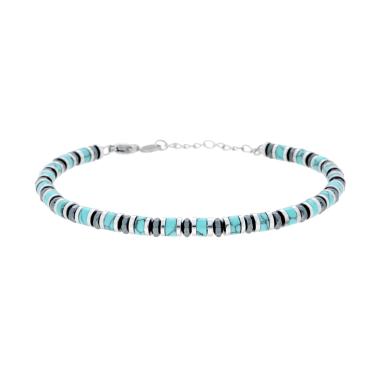 Bracciale Catena con Anelli e Cilindretti Pietre Turchese in ACCIAIO