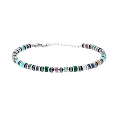 Bracciale Catena con Anelli e Cilindretti Pietre Multicolor in ACCIAIO