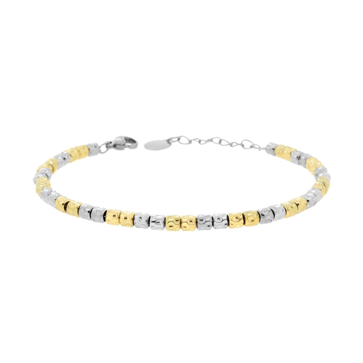 Bracciale Catena con Cilindri Martellati alternati colore Oro in ACCIAIO