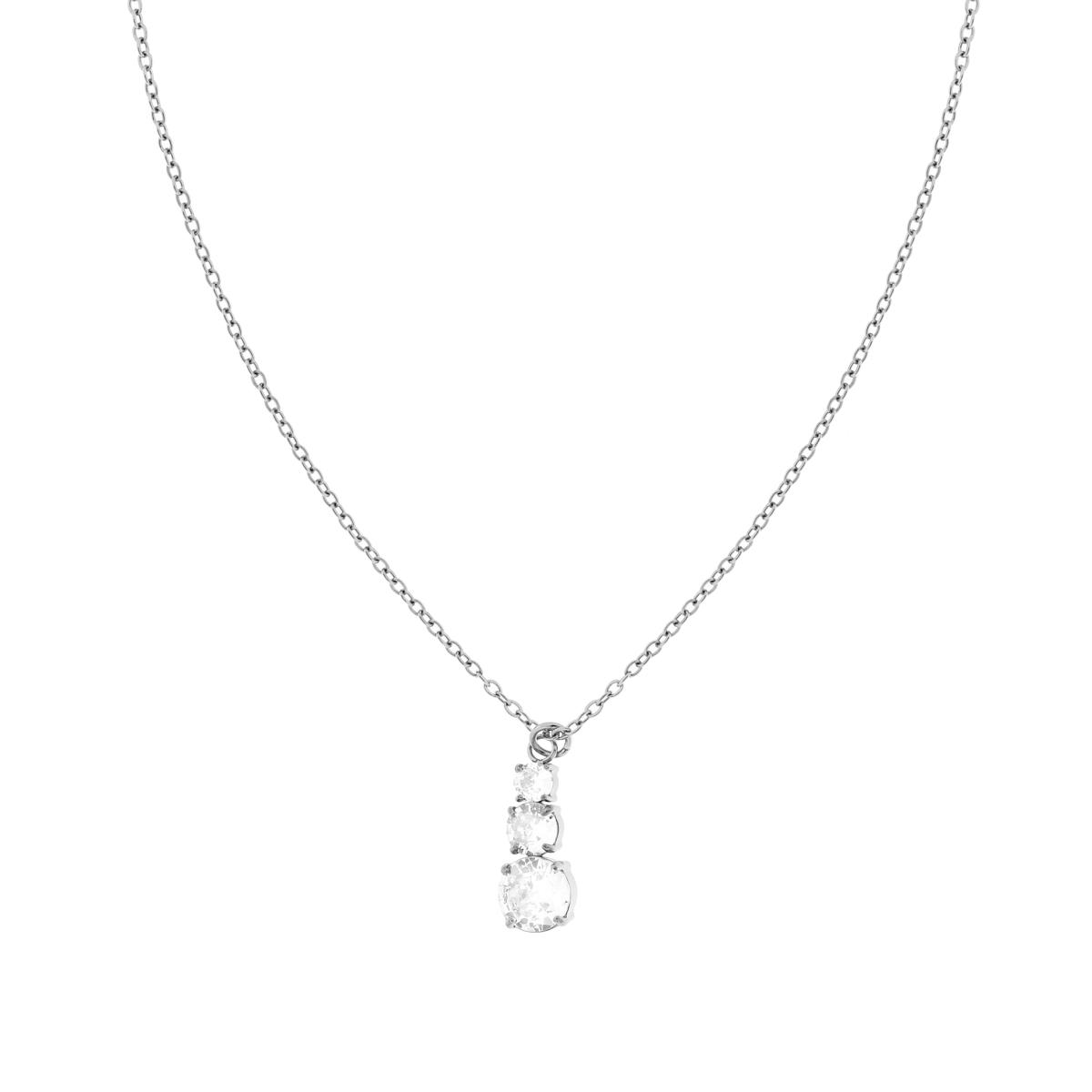 Collana Catena Forzatina Diamantata con Trilogy e Crystal Bianchi in ACCIAIO