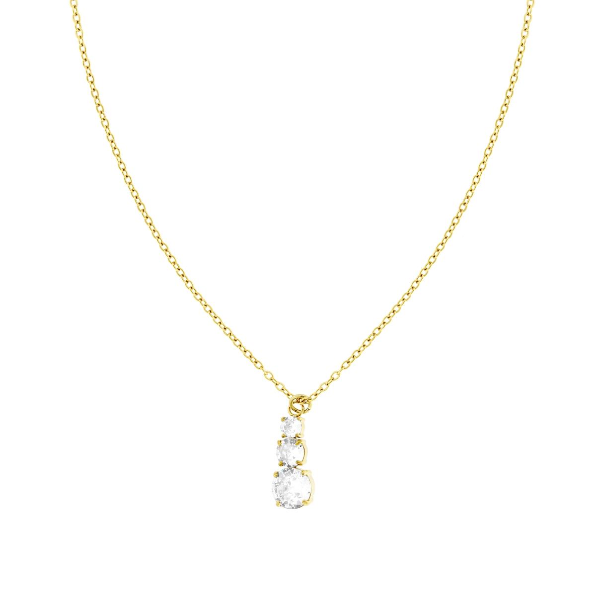 Collana Catena Forzatina Diamantata con Trilogy e Crystal Bianchi in ACCIAIO colore Oro