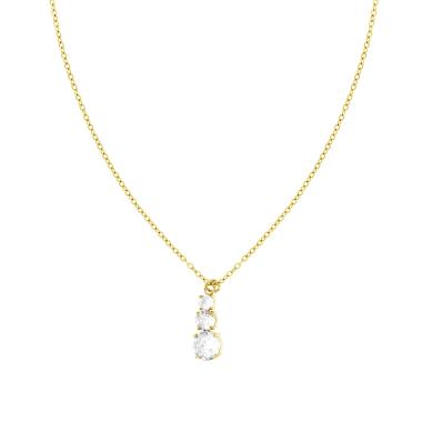 Collana Catena Forzatina Diamantata con Trilogy e Crystal Bianchi in ACCIAIO colore Oro