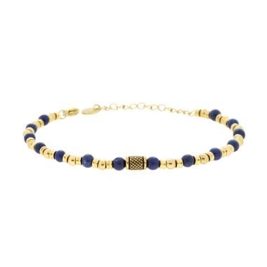 Bracciale Catena con Pietre Naturali Blu Lapislazzuli Palline e Accessori in ACCIAIO colore Oro