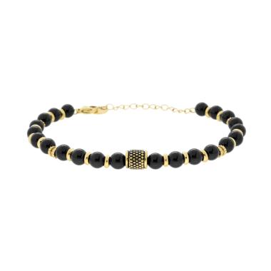 Bracciale Catena con Pietre Naturali Nere Palline e Accessori in ACCIAIO colore Oro
