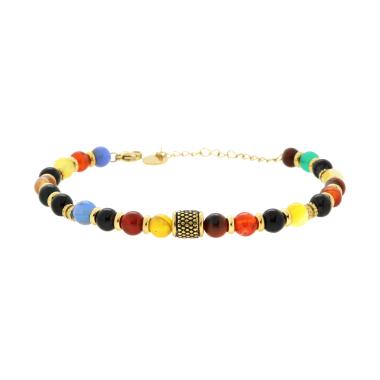 Bracciale Catena con Pietre Naturali Multicolor Palline e Accessori in ACCIAIO colore Oro