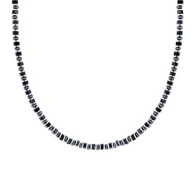 Collana Catena con Anelli e Cilindretti Pietre Nero Onice in ACCIAIO