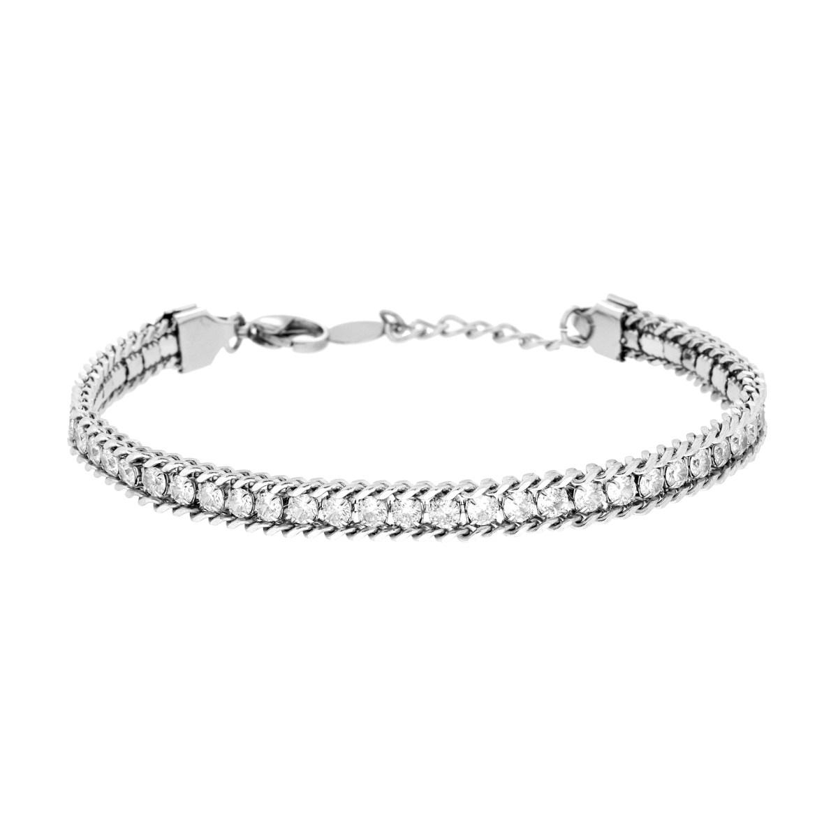 Bracciale Catena Grumetta con Tennis Crystal Bianchi in ACCIAIO