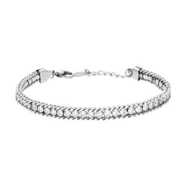 Bracciale Catena Grumetta con Tennis Crystal Bianchi in ACCIAIO