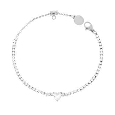 Bracciale Tennis con Cuore e Crystal Bianchi cm 17+2 in ACCIAIO