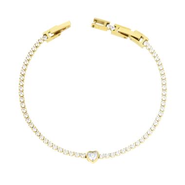 Bracciale Tennis con Cuore e Crystal Bianchi cm 16+2 regolabile in ACCIAIO colore Oro