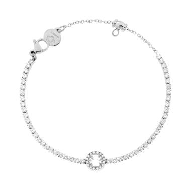 Bracciale Tennis con Tondo centrale mm 8.3 e Crystal Bianchi in ACCIAIO