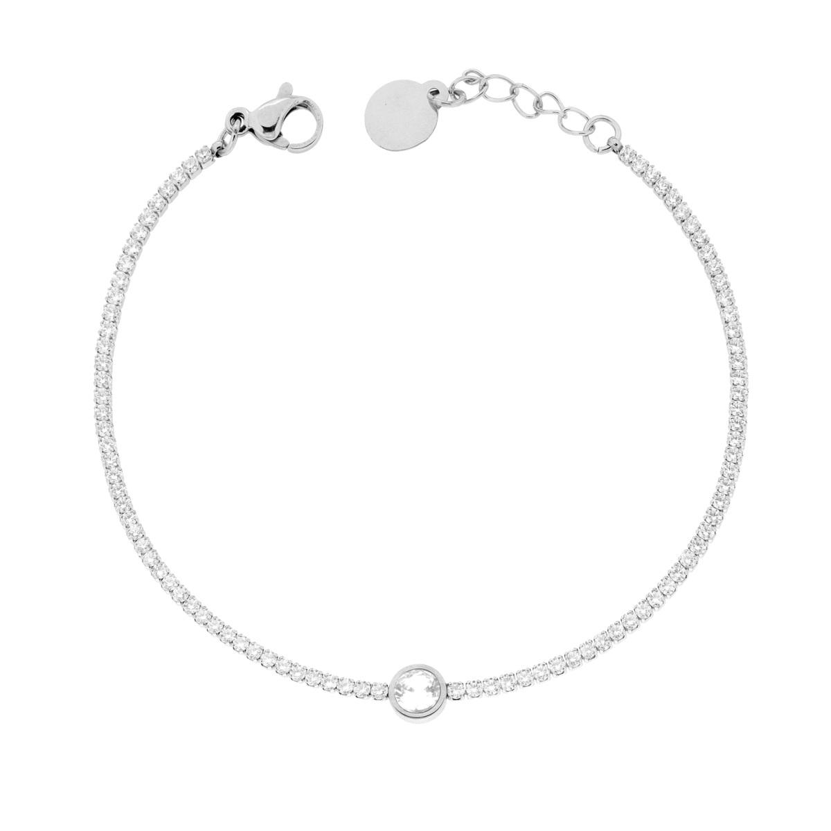 Bracciale Tennis con Tondo centrale e Crystal Bianchi cm 17+2 in ACCIAIO