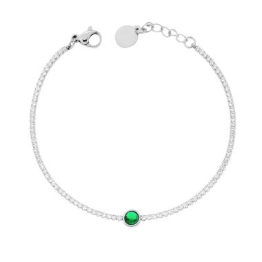 Bracciale Tennis con Tondo centrale Verde Smeraldo e Crystal Bianchi cm 17+2 in ACCIAIO