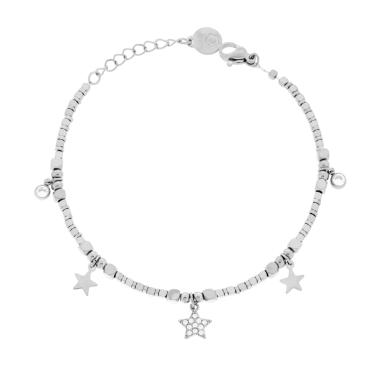 Bracciale Catena con Cubetti e Stelle pendenti e Crystal Bianchi in ACCIAIO