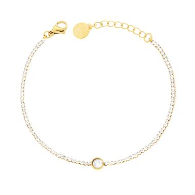 Bracciale Tennis con Tondo centrale e Crystal Bianchi cm 17+2 in ACCIAIO colore Oro
