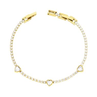 Bracciale Tennis con Cuori e Crystal Bianchi cm 17+2 in ACCIAIO colore Oro