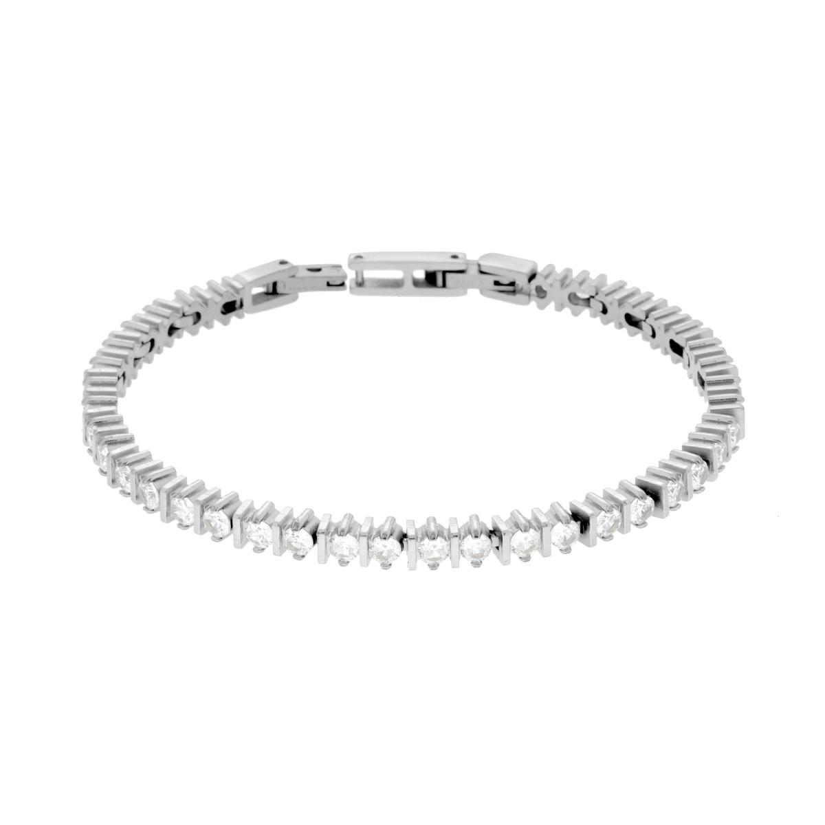 Bracciale Tennis Griffe con Barrette cm 17+1 con Crystal mm 3 Bianco in ACCIAIO