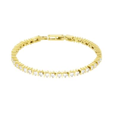 Bracciale Tennis Griffe con Barrette cm 17+1 con Crystal mm 3 Bianco in ACCIAIO colore Oro