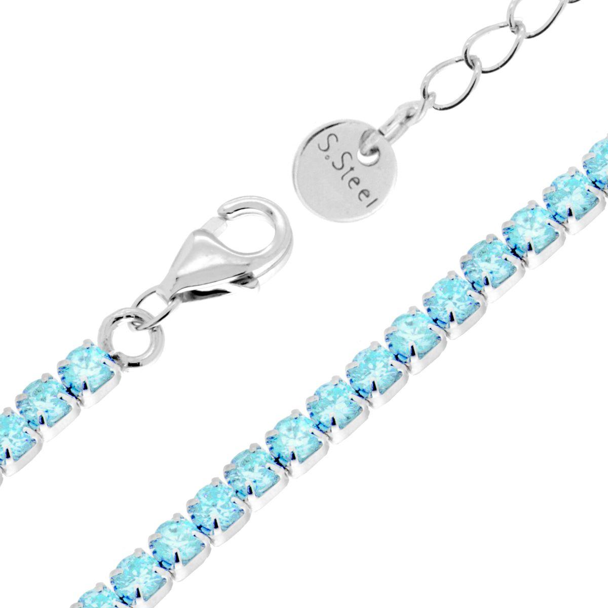 Bracciale Tennis Griffe cm 16+3 con Crystal mm 3 Acquamarina in ACCIAIO
