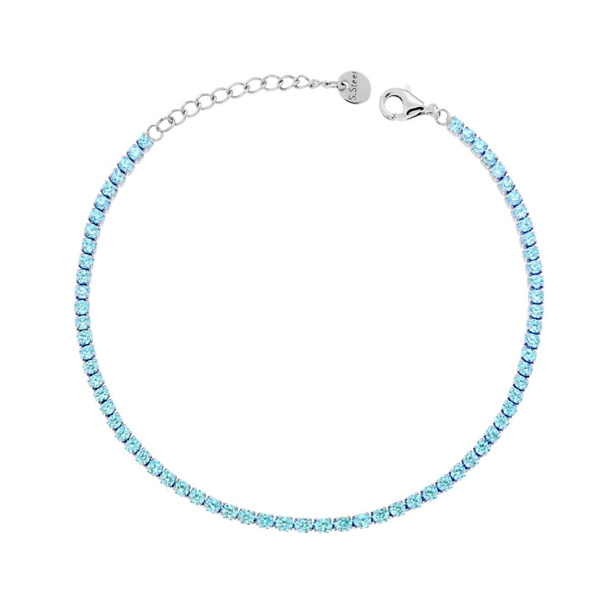 Bracciale Tennis Griffe cm 16+3 con Crystal mm 3 Acquamarina in ACCIAIO