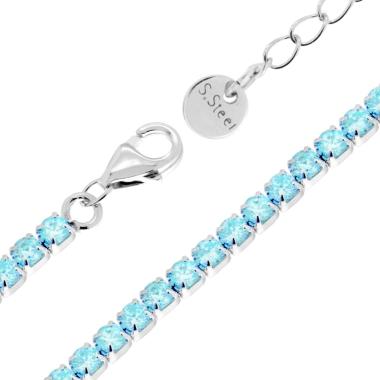 Bracciale Tennis Griffe cm 16+3 con Crystal mm 3 Acquamarina in ACCIAIO