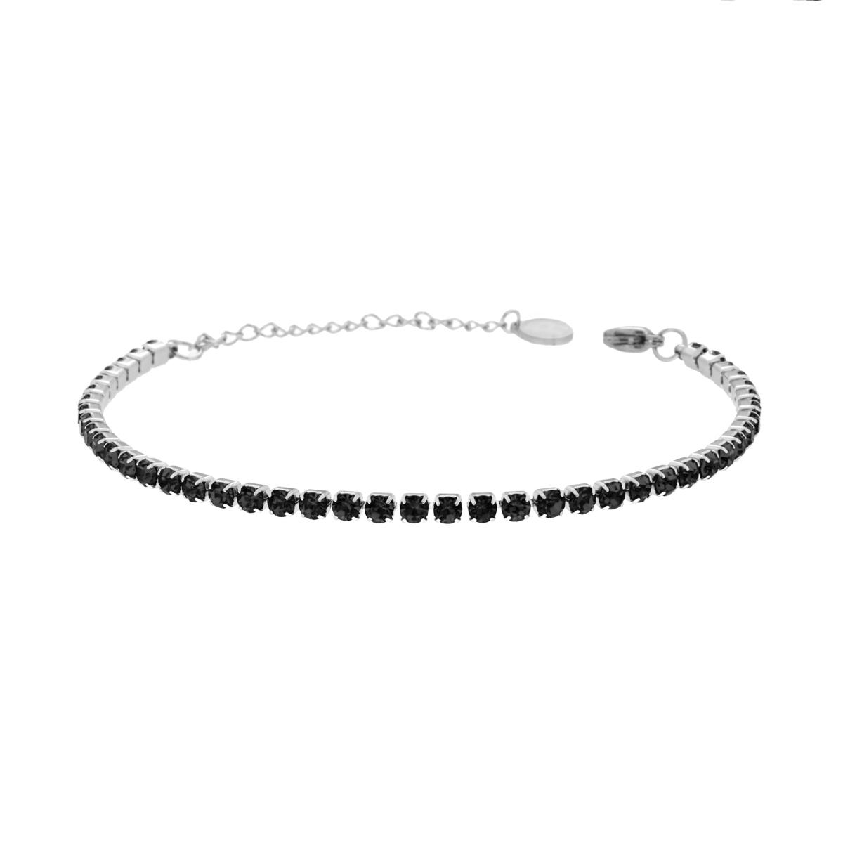 Bracciale Tennis Griffe cm 16+5 con Crystal mm 3 Nero in ACCIAIO