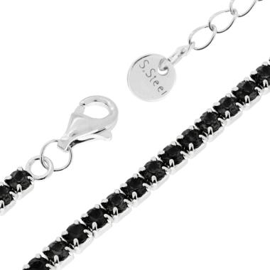 Bracciale Tennis Griffe cm 16+5 con Crystal mm 3 Nero in ACCIAIO