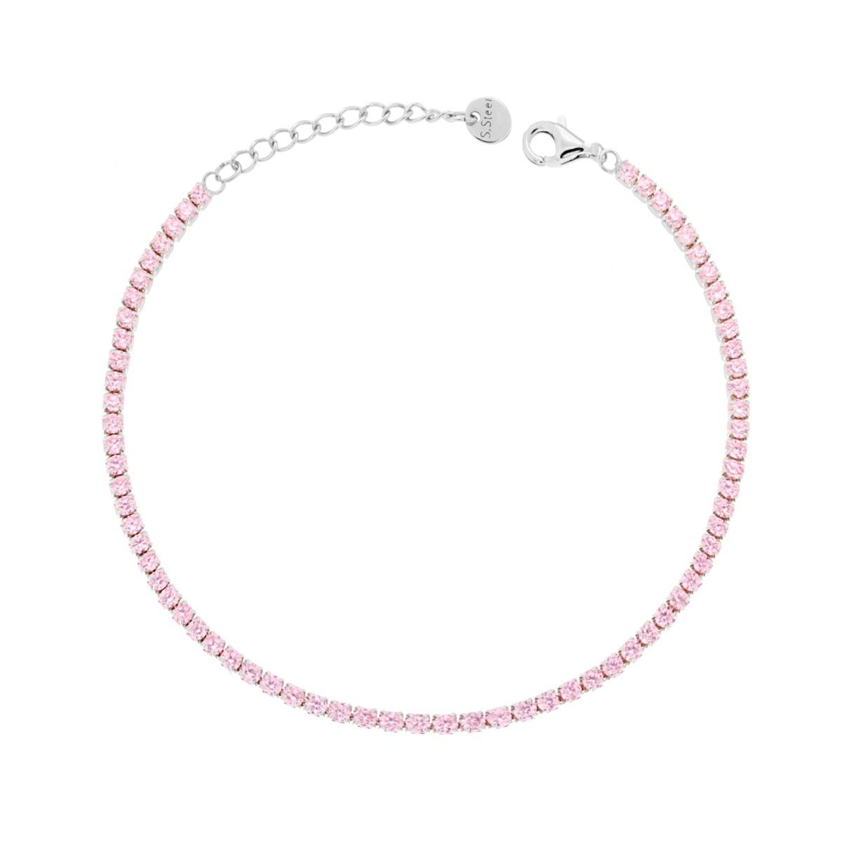 Bracciale Tennis Griffe cm 16+5 con Crystal mm 3 Rosa in ACCIAIO
