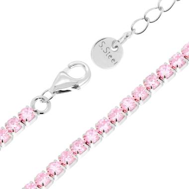 Bracciale Tennis Griffe cm 16+5 con Crystal mm 3 Rosa in ACCIAIO
