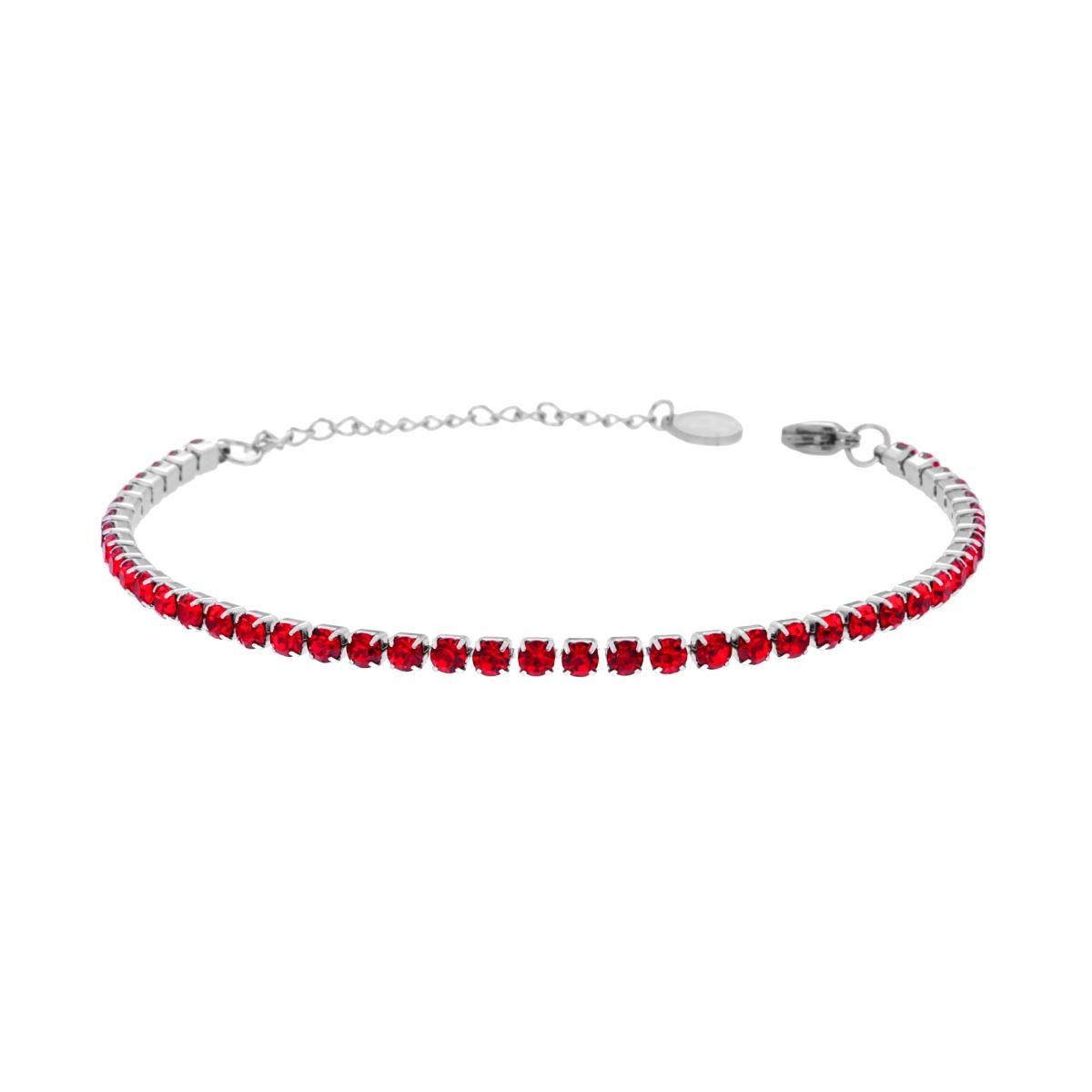 Bracciale Tennis Griffe cm 16+5 con Crystal mm 3 Rosso Rubino in ACCIAIO