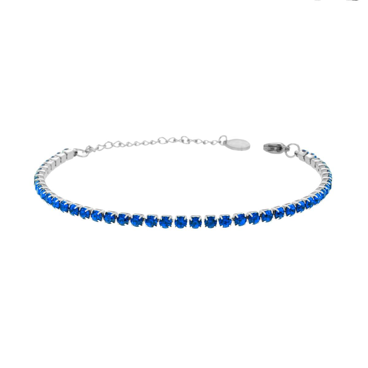 Bracciale Tennis Griffe cm 16+5 con Crystal mm 3 Blu Zaffiro in ACCIAIO
