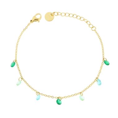 Bracciale Catena Forzatina Diamantata con Crystal Verde Smeraldo pendenti in ACCIAIO colore Oro