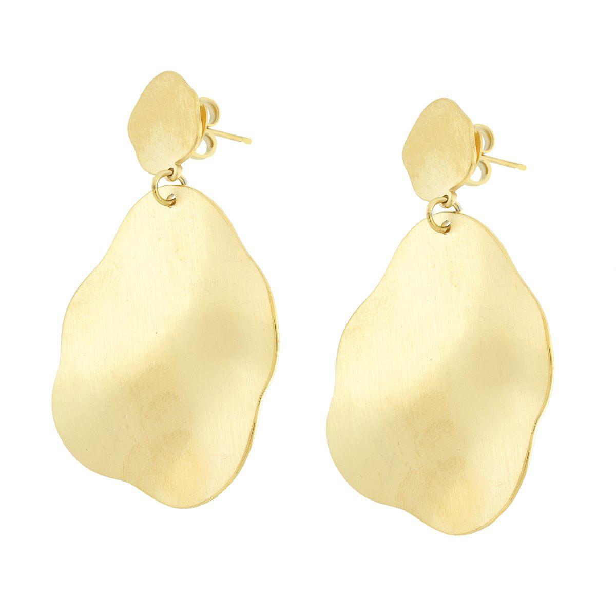 Orecchini con Piastre Irregolari Satinate in ACCIAIO color Oro