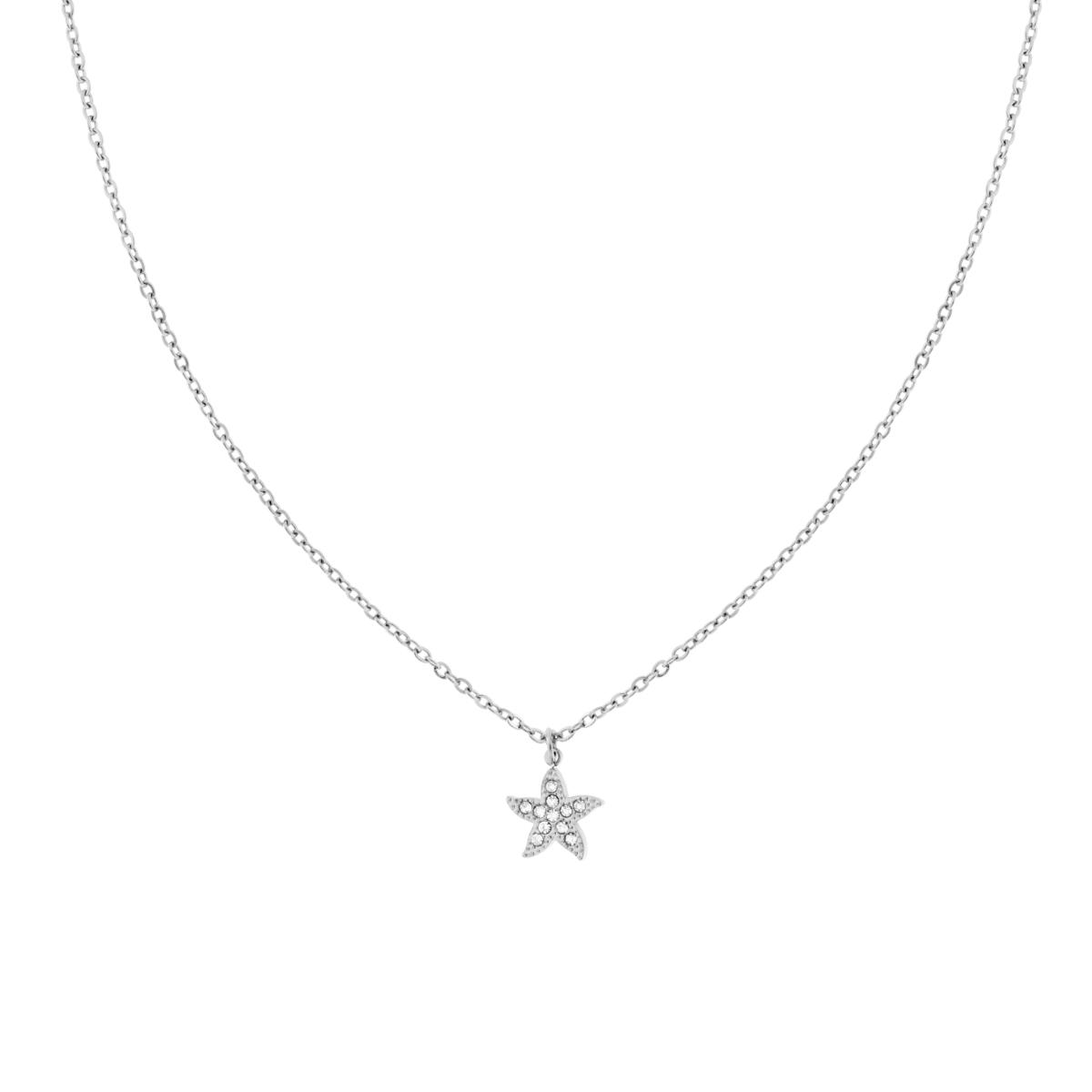 Collana Catena Forzatina Diamantata con Stella Marina e Crystal Bianchi in ACCIAIO