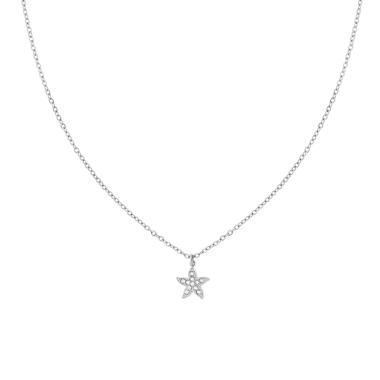 Collana Catena Forzatina Diamantata con Stella Marina e Crystal Bianchi in ACCIAIO