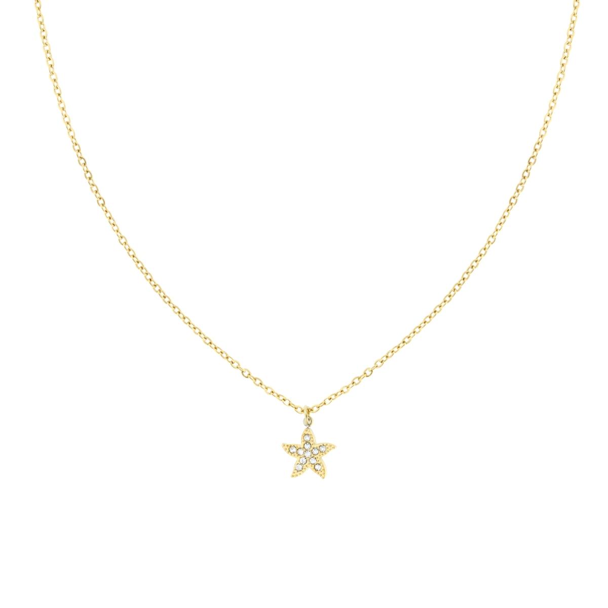 Collana Catena Forzatina Diamantata con Stella Marina e Crystal Bianchi in ACCIAIO colore Oro