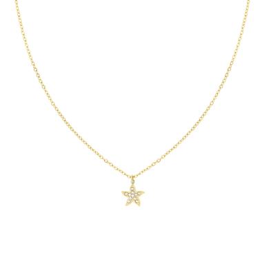 Collana Catena Forzatina Diamantata con Stella Marina e Crystal Bianchi in ACCIAIO colore Oro