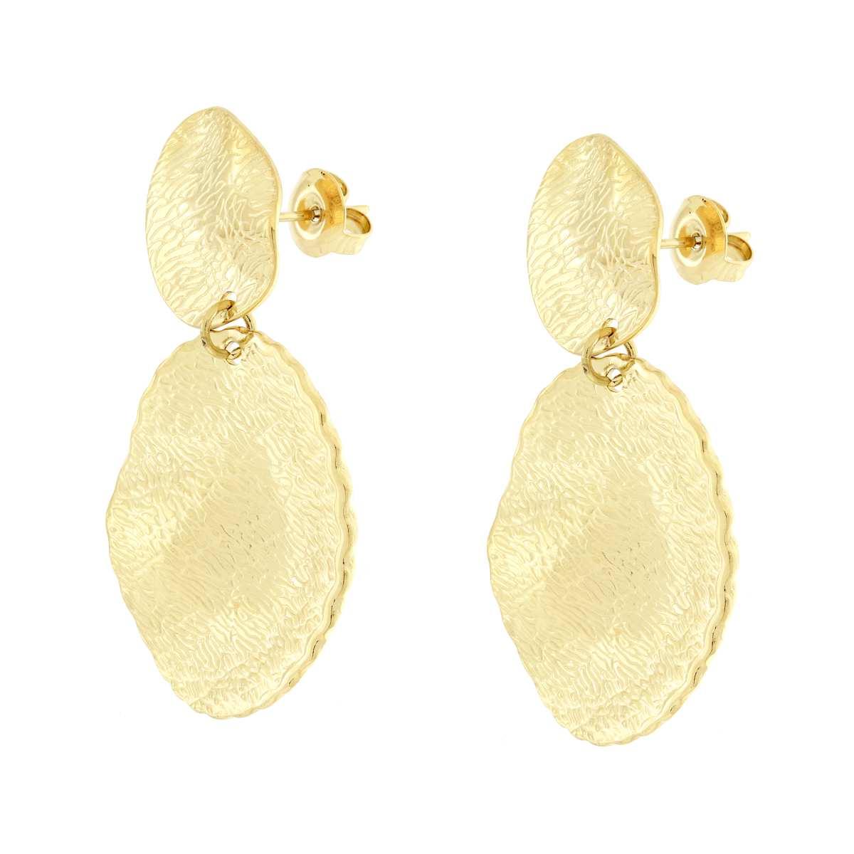 Orecchini con Piastre Ovali Irregolari Diamantate in ACCIAIO color Oro
