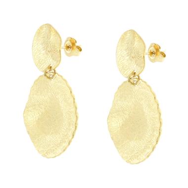 Orecchini con Piastre Ovali Irregolari Diamantate in ACCIAIO color Oro