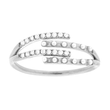 Anello Contrarie con Perle e Crystal Bianchi in ACCIAIO
