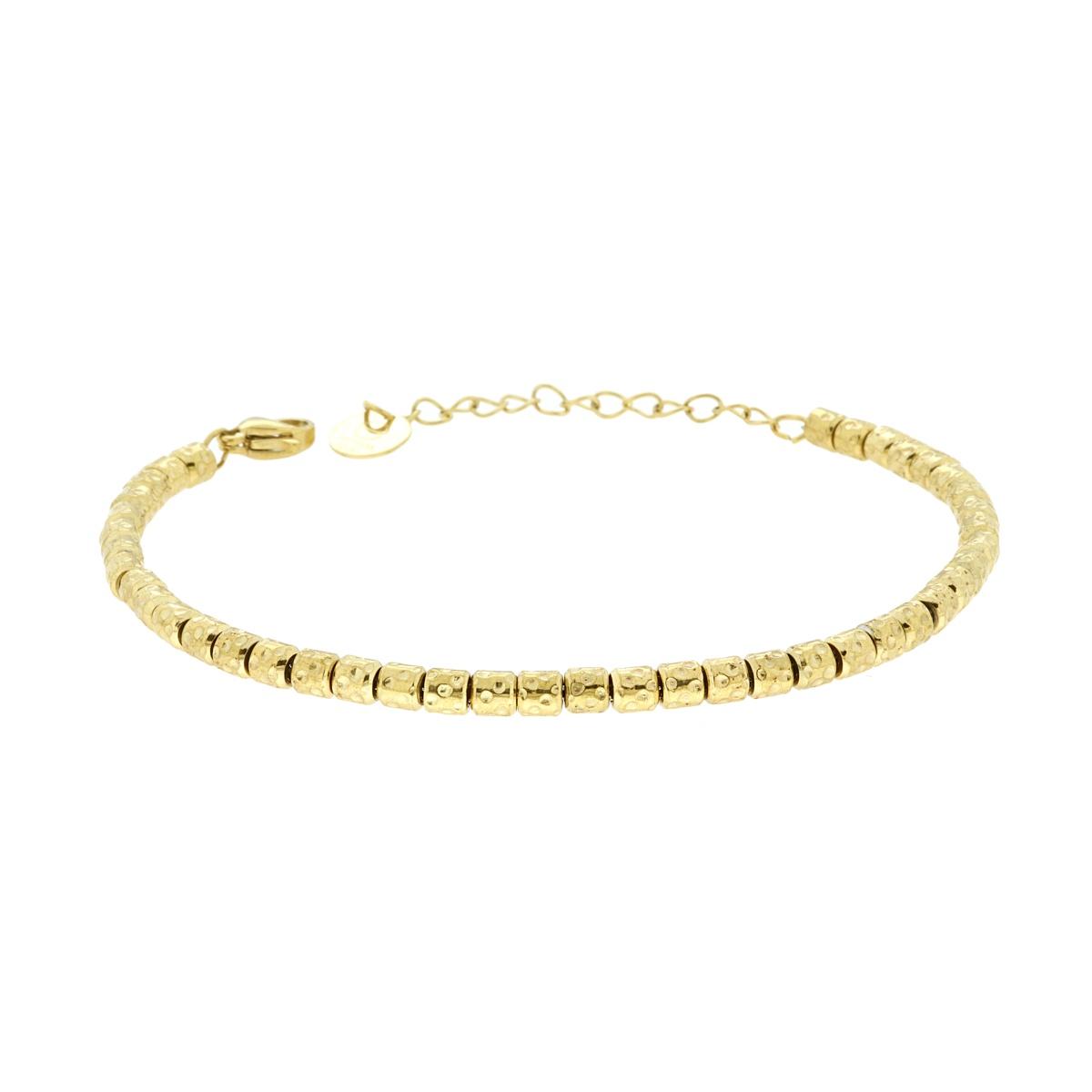 Bracciale Catena di Cilindretti Martellati in ACCIAIO colore Oro