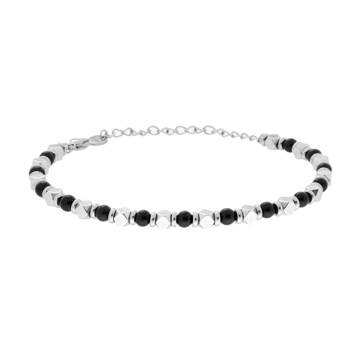 Bracciale Catena con Cubetti e Pietre Nero Onice in ACCIAIO