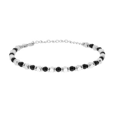 Bracciale Catena con Cubetti e Pietre Nero Onice in ACCIAIO