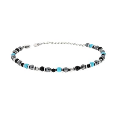 Bracciale Catena con Bulloncini alternati a Pietre Turchese e Multicolor in ACCIAIO